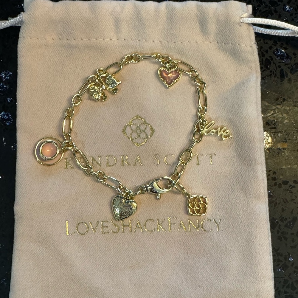 Kendra Scott Gold and Pink Floral Charm Bracelet